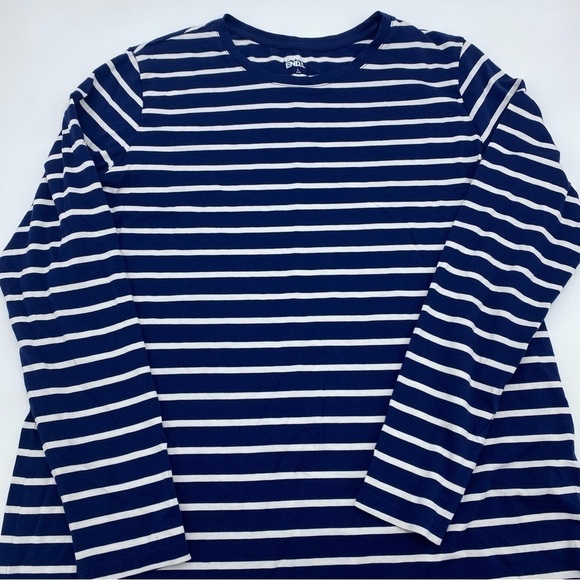 Lands’ End Woman’s Top Large Long Sleeve Navy & White Stripe - Picture 1 of 6